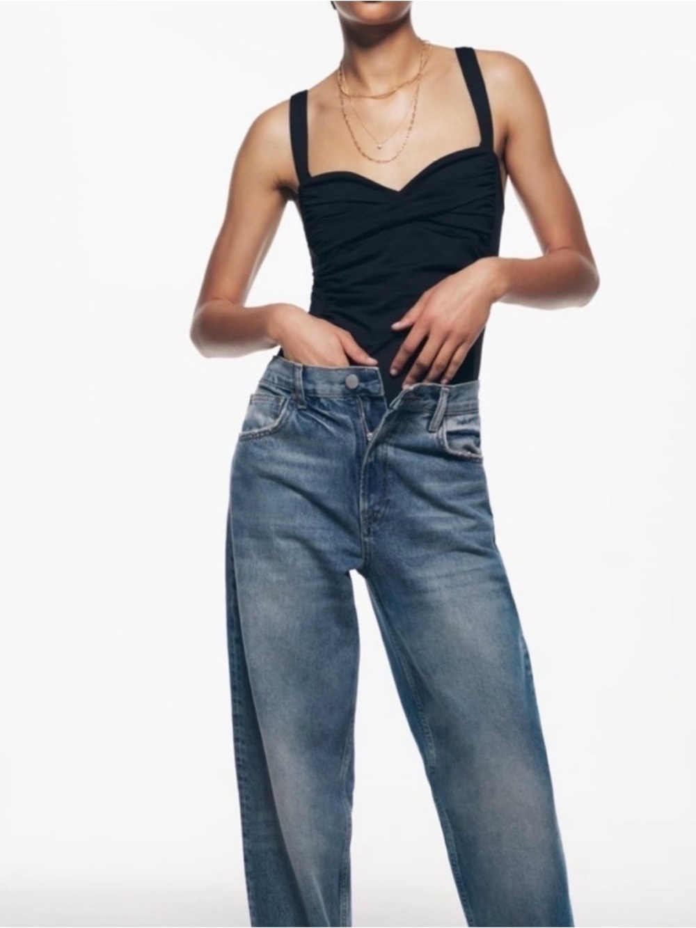 Zara Black Strappy Draped Bodysuit